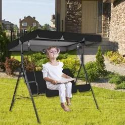 Waterproof Patio Swing Canopy Cover Set, Swing Canopy Replacement, Windproof Waterproof Anti-UV Top Cover for Patio Swing