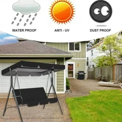 Waterproof Patio Swing Canopy Cover Set, Swing Canopy Replacement, Windproof Waterproof Anti-UV Top Cover for Patio Swing