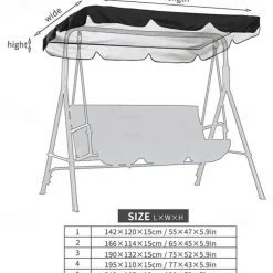Waterproof Patio Swing Canopy Cover Set, Swing Canopy Replacement, Windproof Waterproof Anti-UV Top Cover for Patio Swing