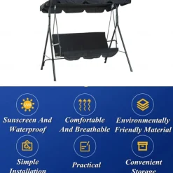 Waterproof Patio Swing Canopy Cover Set, Swing Canopy Replacement, Windproof Waterproof Anti-UV Top Cover for Patio Swing