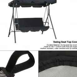 Waterproof Patio Swing Canopy Cover Set, Swing Canopy Replacement, Windproof Waterproof Anti-UV Top Cover for Patio Swing