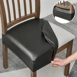 WaterProof PU Leather Dining Room Chair Cover Seat Covers Elastic Stool Covers Durable Dust-proof Cushion Cover for Home Hotel