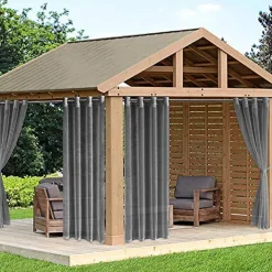 Waterproof Semi Sheer Curtains White Indoor Outdoor for Wedding Patio Grommet Curtain for Wedding Bedroom, Living Room, Porch, Pergola, Cabana, 1 Panel