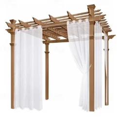 Waterproof Semi Sheer Curtains White Indoor Outdoor for Wedding Patio Grommet Curtain for Wedding Bedroom, Living Room, Porch, Pergola, Cabana, 1 Panel