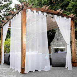 Waterproof Semi Sheer Curtains White Indoor Outdoor for Wedding Patio Grommet Curtain for Wedding Bedroom, Living Room, Porch, Pergola, Cabana, 1 Panel