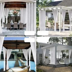 Waterproof Semi Sheer Curtains White Indoor Outdoor for Wedding Patio Grommet Curtain for Wedding Bedroom, Living Room, Porch, Pergola, Cabana, 1 Panel