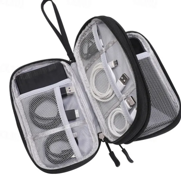 Waterproof Travel Cable Organizer Bag, Double-Layer Electronics Accessories Storage Case, Multi-Functional Digital Pouch for Cables, Chargers, Passport