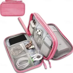 Waterproof Travel Cable Organizer Bag, Double-Layer Electronics Accessories Storage Case, Multi-Functional Digital Pouch for Cables, Chargers, Passport