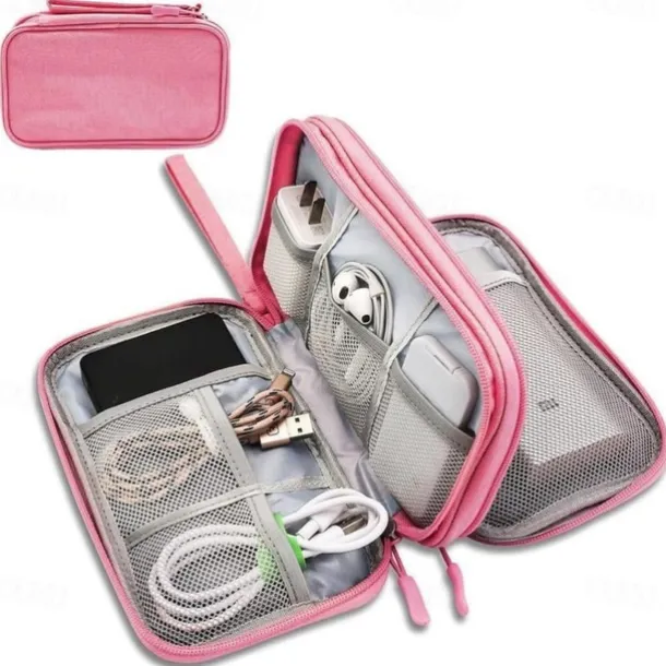 Waterproof Travel Cable Organizer Bag, Double-Layer Electronics Accessories Storage Case, Multi-Functional Digital Pouch for Cables, Chargers, Passport