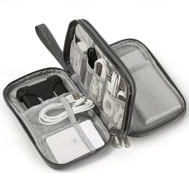 Waterproof Travel Cable Organizer Bag, Double-Layer Electronics Accessories Storage Case, Multi-Functional Digital Pouch for Cables, Chargers, Passport