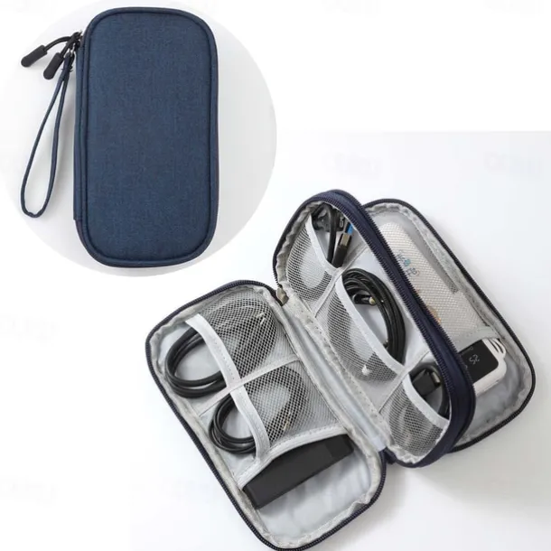 Waterproof Travel Cable Organizer Bag, Double-Layer Electronics Accessories Storage Case, Multi-Functional Digital Pouch for Cables, Chargers, Passport