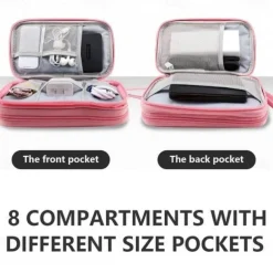 Waterproof Travel Cable Organizer Bag, Double-Layer Electronics Accessories Storage Case, Multi-Functional Digital Pouch for Cables, Chargers, Passport
