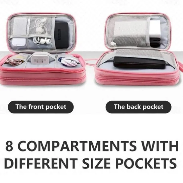 Waterproof Travel Cable Organizer Bag, Double-Layer Electronics Accessories Storage Case, Multi-Functional Digital Pouch for Cables, Chargers, Passport