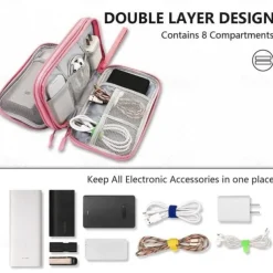 Waterproof Travel Cable Organizer Bag, Double-Layer Electronics Accessories Storage Case, Multi-Functional Digital Pouch for Cables, Chargers, Passport