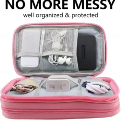 Waterproof Travel Cable Organizer Bag, Double-Layer Electronics Accessories Storage Case, Multi-Functional Digital Pouch for Cables, Chargers, Passport