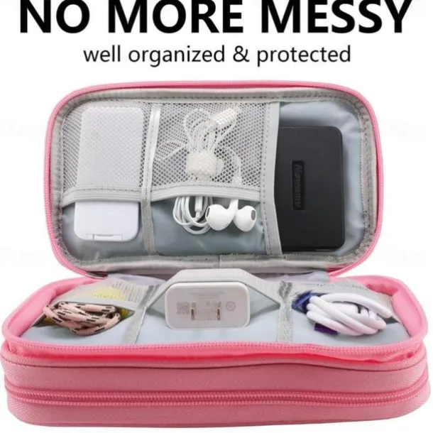 Waterproof Travel Cable Organizer Bag, Double-Layer Electronics Accessories Storage Case, Multi-Functional Digital Pouch for Cables, Chargers, Passport