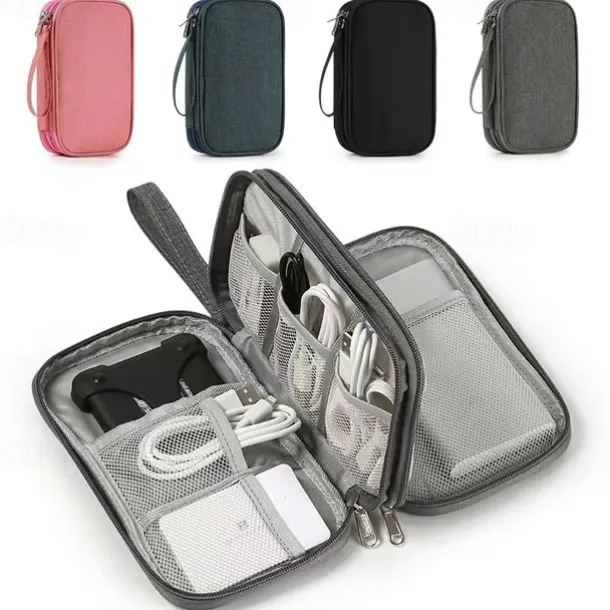 Waterproof Travel Cable Organizer Bag, Double-Layer Electronics Accessories Storage Case, Multi-Functional Digital Pouch for Cables, Chargers, Passport