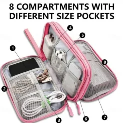 Waterproof Travel Cable Organizer Bag, Double-Layer Electronics Accessories Storage Case, Multi-Functional Digital Pouch for Cables, Chargers, Passport