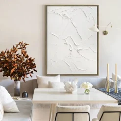 Wave oil painting handmade white plaster art plaster art on canvas white minimalist painting white abstract painting large white textured painting wall art white 3d wall art