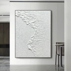 Wave oil painting handmade white plaster art plaster art on canvas white minimalist painting white abstract painting large white textured painting wall art white 3d wall art