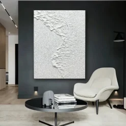 Wave oil painting handmade white plaster art plaster art on canvas white minimalist painting white abstract painting large white textured painting wall art white 3d wall art