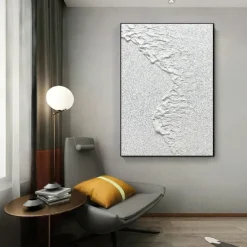 Wave oil painting handmade white plaster art plaster art on canvas white minimalist painting white abstract painting large white textured painting wall art white 3d wall art