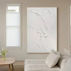 Wave oil painting handmade white plaster art plaster art on canvas white minimalist painting white abstract painting large white textured painting wall art white 3d wall art