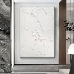 Wave oil painting handmade white plaster art plaster art on canvas white minimalist painting white abstract painting large white textured painting wall art white 3d wall art