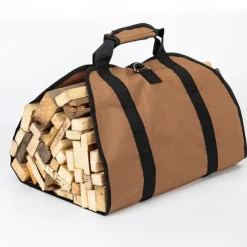Waxed Canvas Log Carrier Bag, Durable Wood Tote Water Resistant for Indoor Outdoor, Fireplace Stove Accessories Firewood Wood Carrying Bag at Home or for Camping Trip Christmas Gift