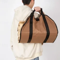 Waxed Canvas Log Carrier Bag, Durable Wood Tote Water Resistant for Indoor Outdoor, Fireplace Stove Accessories Firewood Wood Carrying Bag at Home or for Camping Trip Christmas Gift