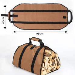 Waxed Canvas Log Carrier Bag, Durable Wood Tote Water Resistant for Indoor Outdoor, Fireplace Stove Accessories Firewood Wood Carrying Bag at Home or for Camping Trip Christmas Gift