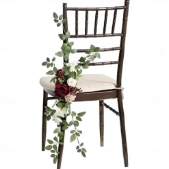 Wedding Aisle Decorations for Ceremony, Church Chair Flowers with Artificial Roses, Eucalyptus, and Ribbons, Party Decor for Outdoor Wedding and Event Backdrops