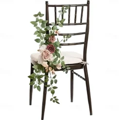 Wedding Aisle Decorations for Ceremony, Church Chair Flowers with Artificial Roses, Eucalyptus, and Ribbons, Party Decor for Outdoor Wedding and Event Backdrops