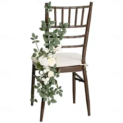 Wedding Aisle Decorations for Ceremony, Church Chair Flowers with Artificial Roses, Eucalyptus, and Ribbons, Party Decor for Outdoor Wedding and Event Backdrops