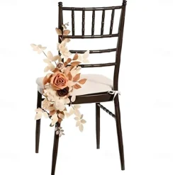 Wedding Aisle Decorations for Ceremony, Church Chair Flowers with Artificial Roses, Eucalyptus, and Ribbons, Party Decor for Outdoor Wedding and Event Backdrops