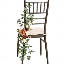 Wedding Aisle Decorations for Ceremony, Church Chair Flowers with Artificial Roses, Eucalyptus, and Ribbons, Party Decor for Outdoor Wedding and Event Backdrops