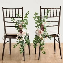 Wedding Aisle Decorations for Ceremony, Church Chair Flowers with Artificial Roses, Eucalyptus, and Ribbons, Party Decor for Outdoor Wedding and Event Backdrops