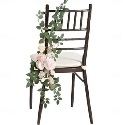 Wedding Aisle Decorations for Ceremony, Church Chair Flowers with Artificial Roses, Eucalyptus, and Ribbons, Party Decor for Outdoor Wedding and Event Backdrops
