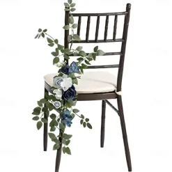 Wedding Aisle Decorations for Ceremony, Church Chair Flowers with Artificial Roses, Eucalyptus, and Ribbons, Party Decor for Outdoor Wedding and Event Backdrops