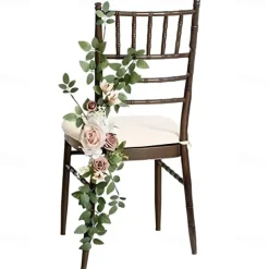 Wedding Aisle Decorations for Ceremony, Church Chair Flowers with Artificial Roses, Eucalyptus, and Ribbons, Party Decor for Outdoor Wedding and Event Backdrops