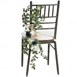 Wedding Aisle Decorations for Ceremony, Church Chair Flowers with Artificial Roses, Eucalyptus, and Ribbons, Party Decor for Outdoor Wedding and Event Backdrops