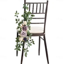 Wedding Aisle Decorations for Ceremony, Church Chair Flowers with Artificial Roses, Eucalyptus, and Ribbons, Party Decor for Outdoor Wedding and Event Backdrops