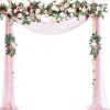 Wedding Arch Flowers with Drapes Kit (Pack of 5) - 1pc Artificial Flower Garland 2pcs Artificial Beige Deluxe Swag with 2pcs Sheer Drapes for Wedding Ceremony Arbor Reception Backdrop Rose Floral Deco