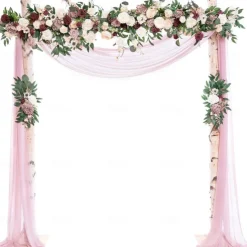 Wedding Arch Flowers with Drapes Kit (Pack of 5) - 1pc Artificial Flower Garland 2pcs Artificial Beige Deluxe Swag with 2pcs Sheer Drapes for Wedding Ceremony Arbor Reception Backdrop Rose Floral Deco