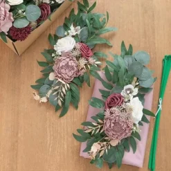 Wedding Arch Flowers with Drapes Kit (Pack of 5) - 1pc Artificial Flower Garland 2pcs Artificial Beige Deluxe Swag with 2pcs Sheer Drapes for Wedding Ceremony Arbor Reception Backdrop Rose Floral Deco