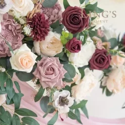 Wedding Arch Flowers with Drapes Kit (Pack of 5) - 1pc Artificial Flower Garland 2pcs Artificial Beige Deluxe Swag with 2pcs Sheer Drapes for Wedding Ceremony Arbor Reception Backdrop Rose Floral Deco