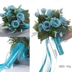 Wedding Bouquets for Bride, Artificial Silk Flower Rose Bridal Bouquet, Western and Forest Style Faux Flowers for Marriage Certificate Ceremony and Wedding Photography Props