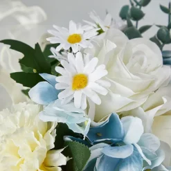 Wedding Bouquets for Bride, Artificial Silk Flower Blue and White Bridal Bouquet with Faux Roses, Fresh and Unique Floral Arrangement for Weddings