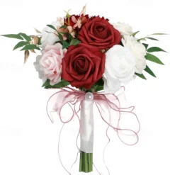 Wedding Bouquets for Bride, Artificial Silk Flower Western Style Bridal and Bridesmaid Bouquets, Faux Flowers for Outdoor Wedding Photography and Props