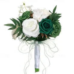 Wedding Bouquets for Bride, Artificial Silk Flower Western Style Bridal and Bridesmaid Bouquets, Faux Flowers for Outdoor Wedding Photography and Props